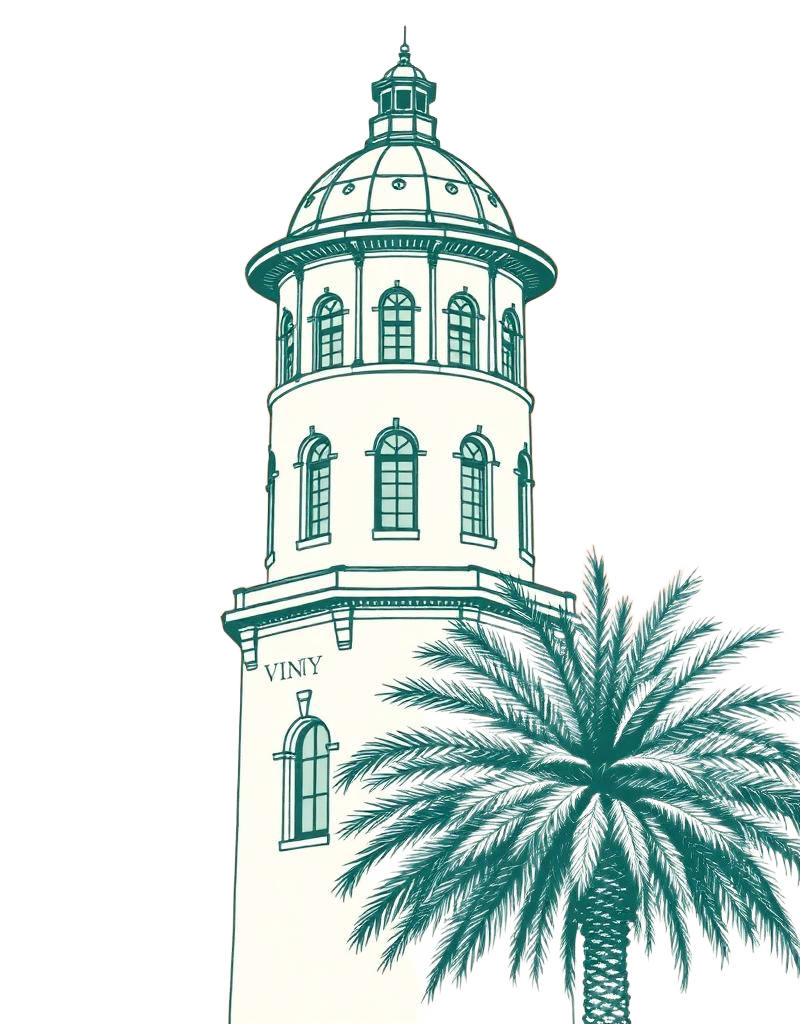 Illustration of The Vinoy Resort tower with palm tree